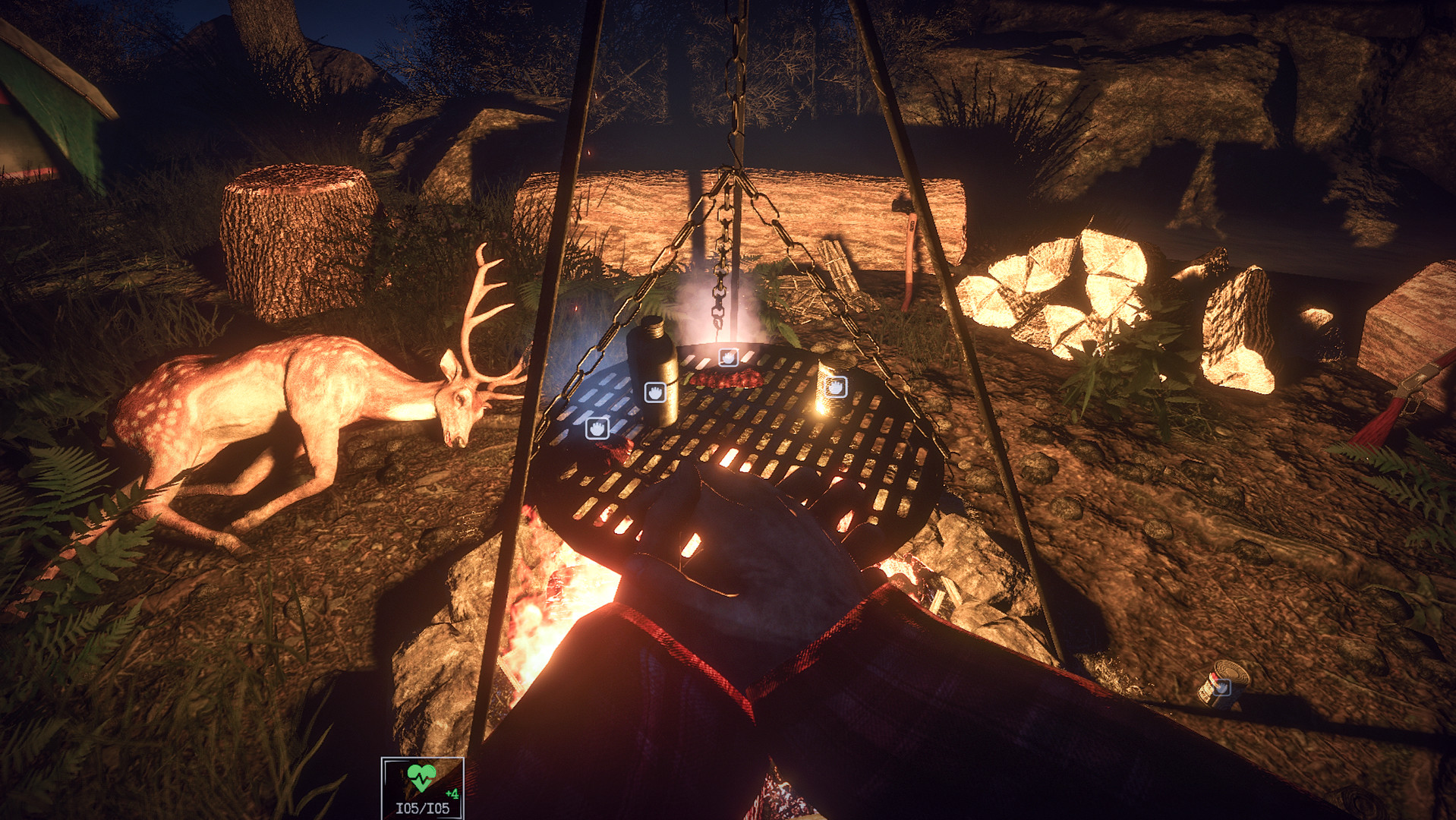 Player sitting at a fire